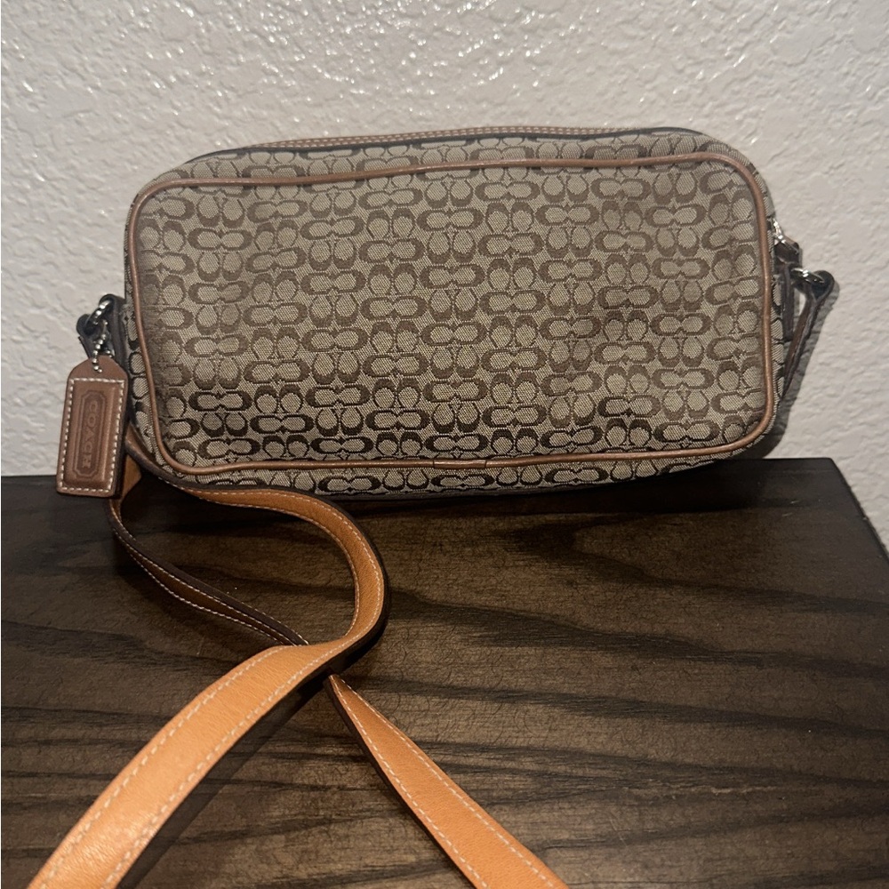 Coach Vintage Signature Brown Double-Zip Crossbody – Style 6341